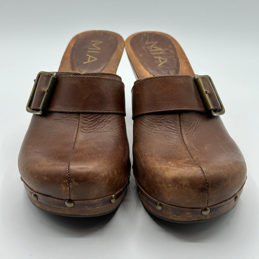 Mia Women's Brown Y2K Leather 3"  Heel Mules Clogs Size 7 Made In Brazil - Picture 4 of 9